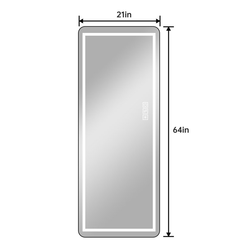 64 inch x 21 inch full-length vertical mirror with LED light, illuminated floor mirror with bracket, dimming wall mirror with full-length aluminum alloy thin frame