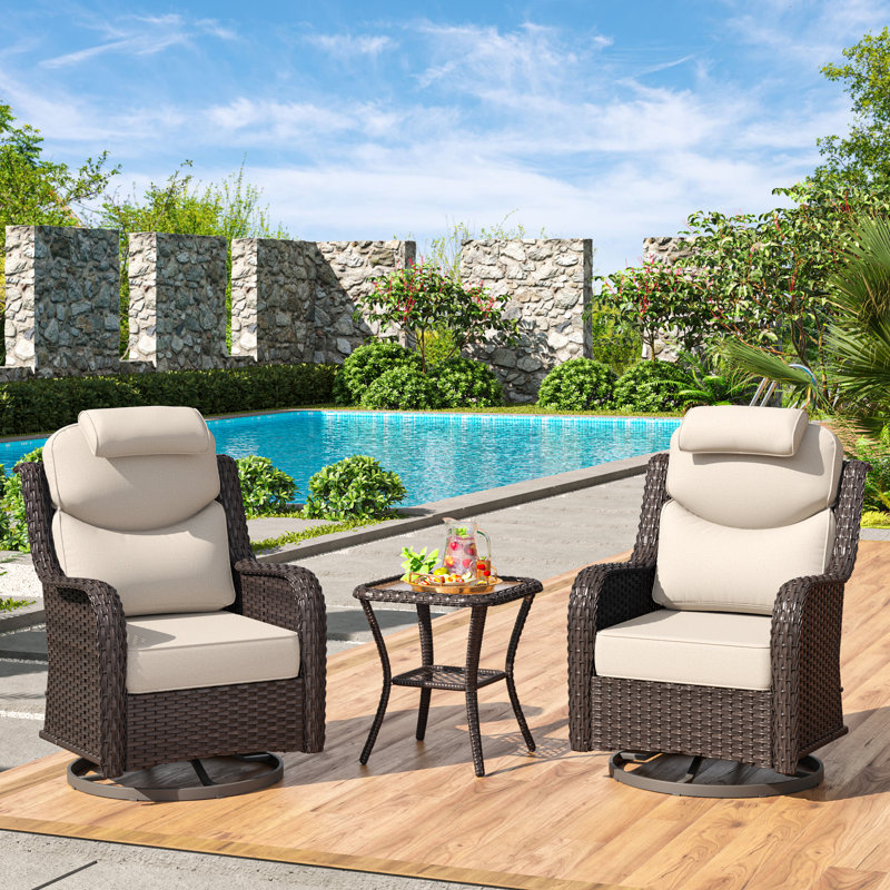 Ensemble de conversation en rotin pour terrasse pour 2 personnes avec appui-tête, Beige