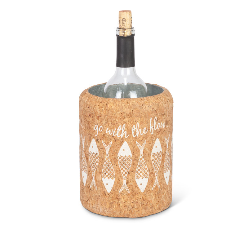 7.5-Inch Tall Corked Wrapped Galvanized Metal Wine Chiller with Fish Motif on the Cork