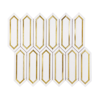 Thassos White and Gold Metal Wall Mosaic Tiles