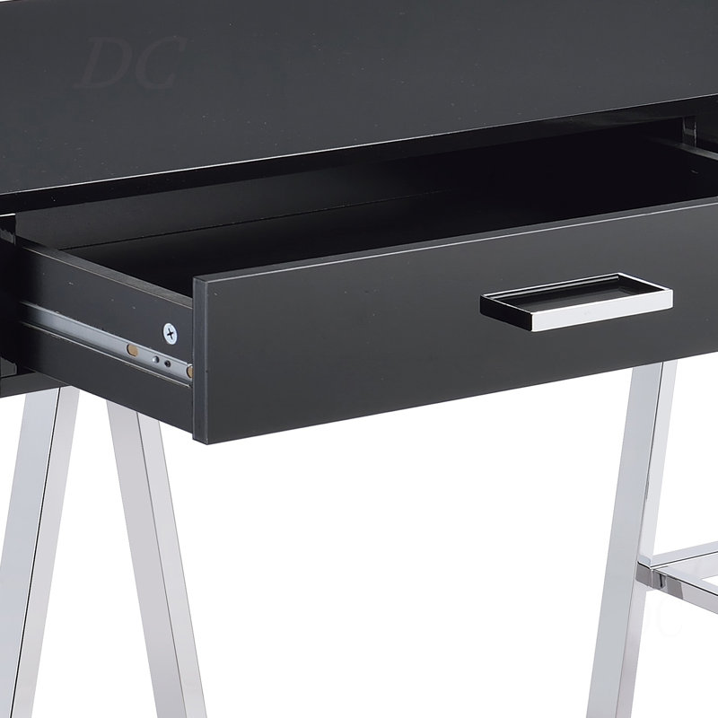 Black High Gloss And Chrome Writing Desk With USB Port, Black