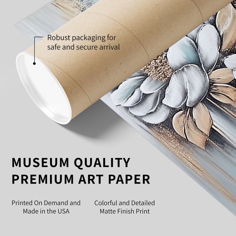 Floral blanc et doré, magnolia moderne, reproduction d'art non encadrée, H 16 po x l 12 po