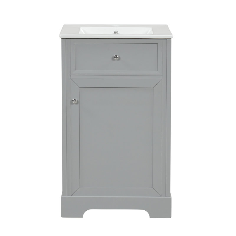 Meuble-lavabo de 20 po avec lavabo, armoire de salle de bain avec porte à fermeture douce, support de rangement et tablette réglable, blanc