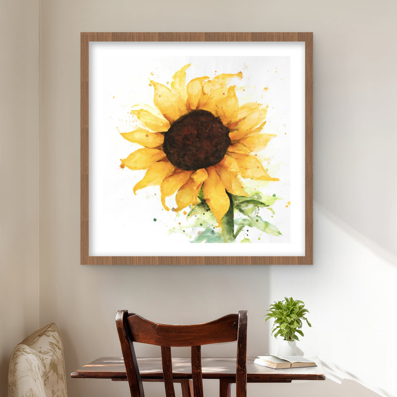 Tournesol - imprimé mat vert encadré pour la décoration intérieure, Brun, H 24 po x l 24 po