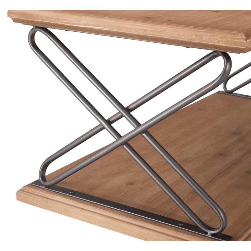 Brooks Natural Brown Wooden Coffee Table with Metal Cross Legs