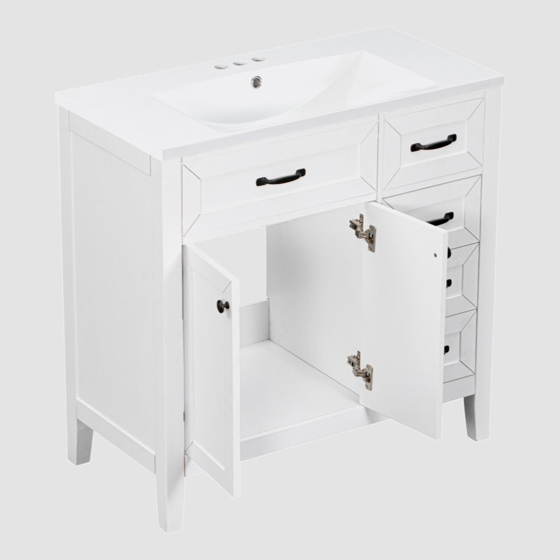 Jabe 35.98'' Single Bathroom Vanity with Ceramic Top, White