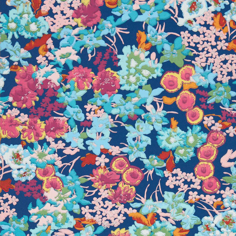Wildflower Meadow Wallpaper, Lapis/Carnelian/Aquamarine