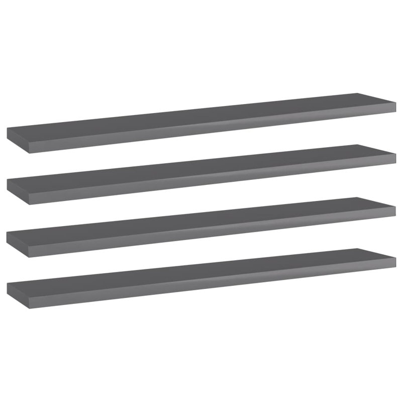 vidaXL Shelf Set of 4 High gloss grey Engineered wood, 0.6" H x 23.6" W x 3.9" D, High Gloss Gray