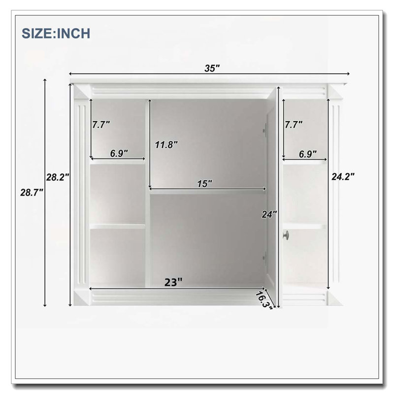 Pharmacie murale 35 po x 28 po pour salle de bain, Blanc