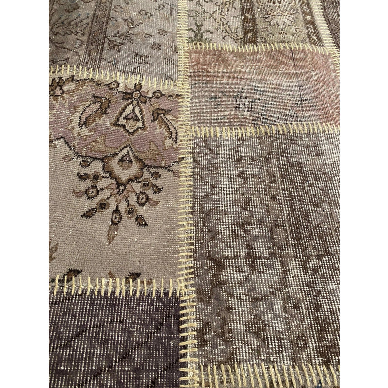 Tapis gris / ivoire en laine / coton 8 pi x 10 pi 2 po Patchwork