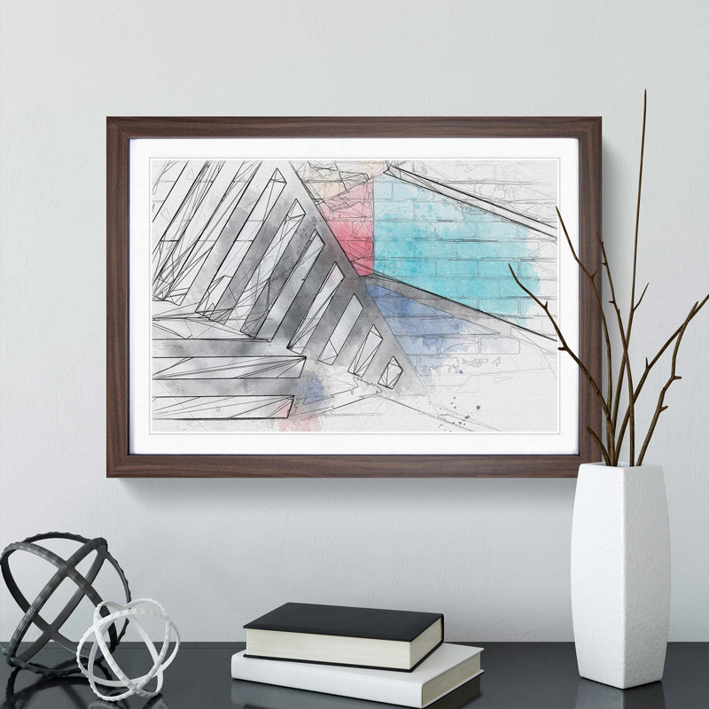 Painted Bricks in Abstract - Picture Frame Drawing Print, 48cm H x 65cm W x 2cm D, Walnut Framed