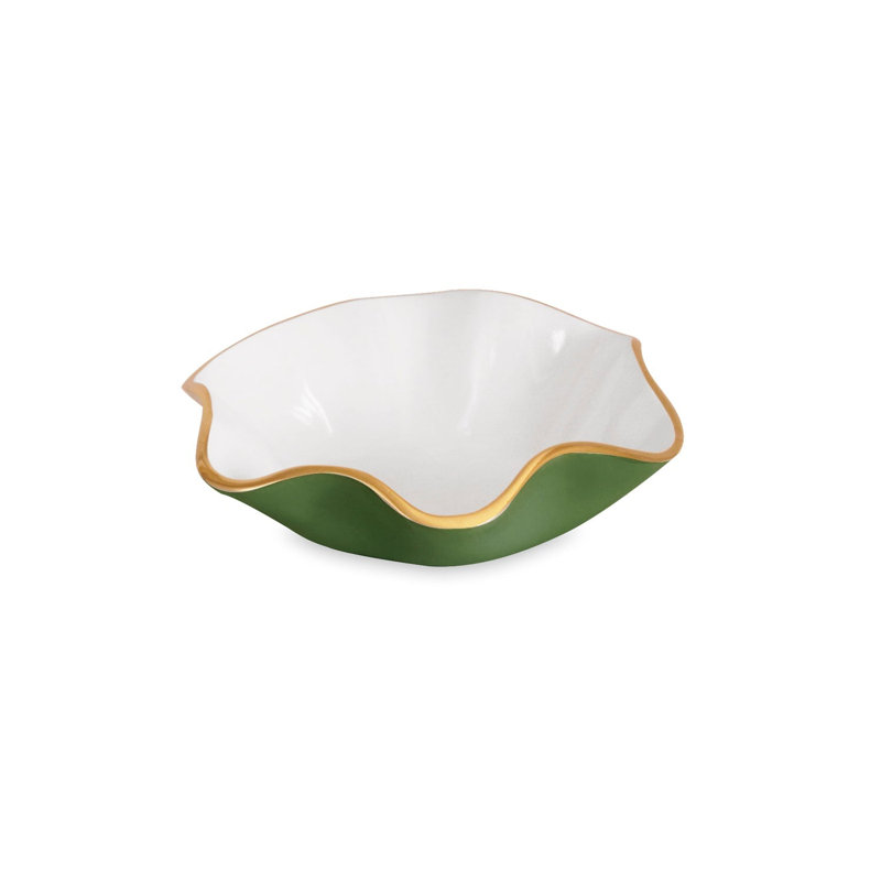 Petit bol rond Encanto Carola, Blanc / vert feuille