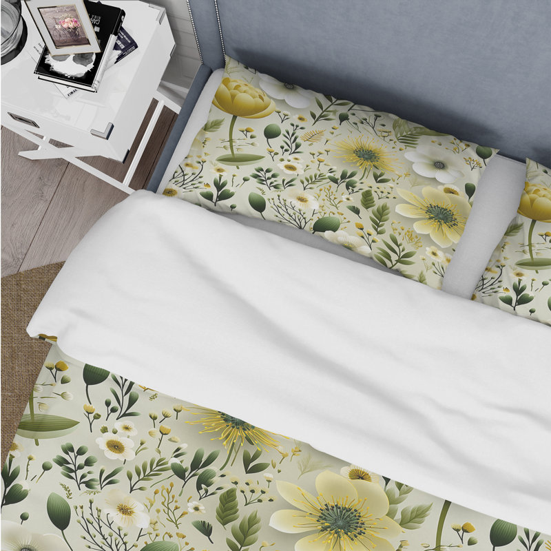 Green Boho Chic Floral Pattern I - Ensemble de housse de couette à motif floral