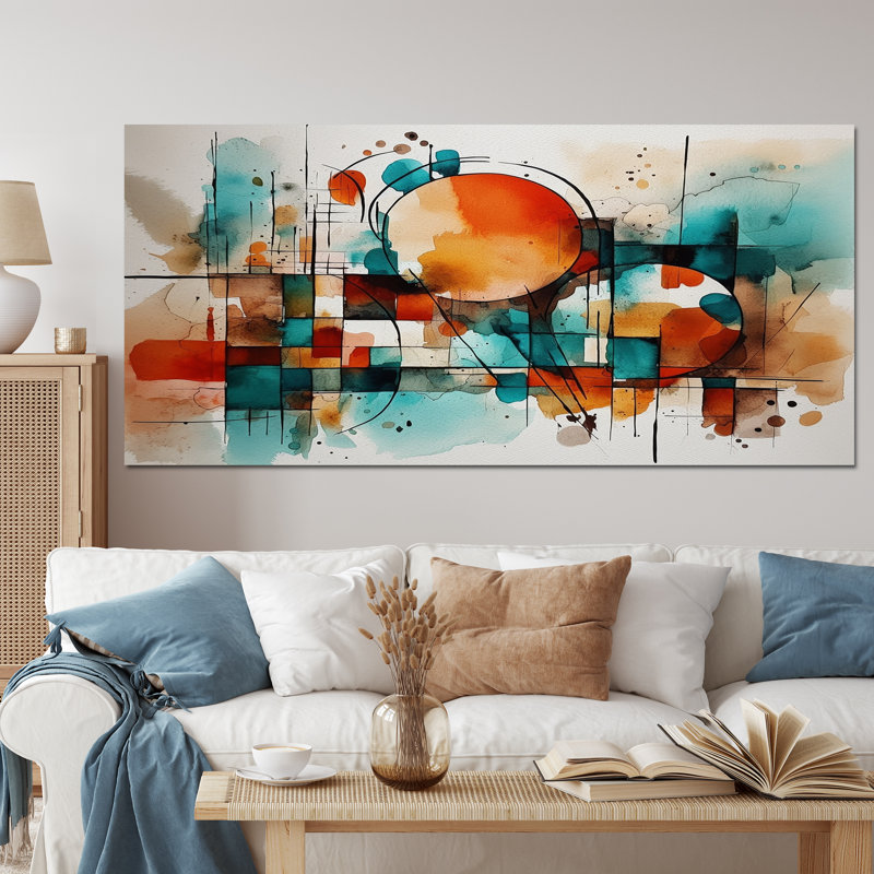 Orange orange géométrique - art mural abstrait géométrique, Toile tendue, H 28 po x l 60 po x P 1,5 po