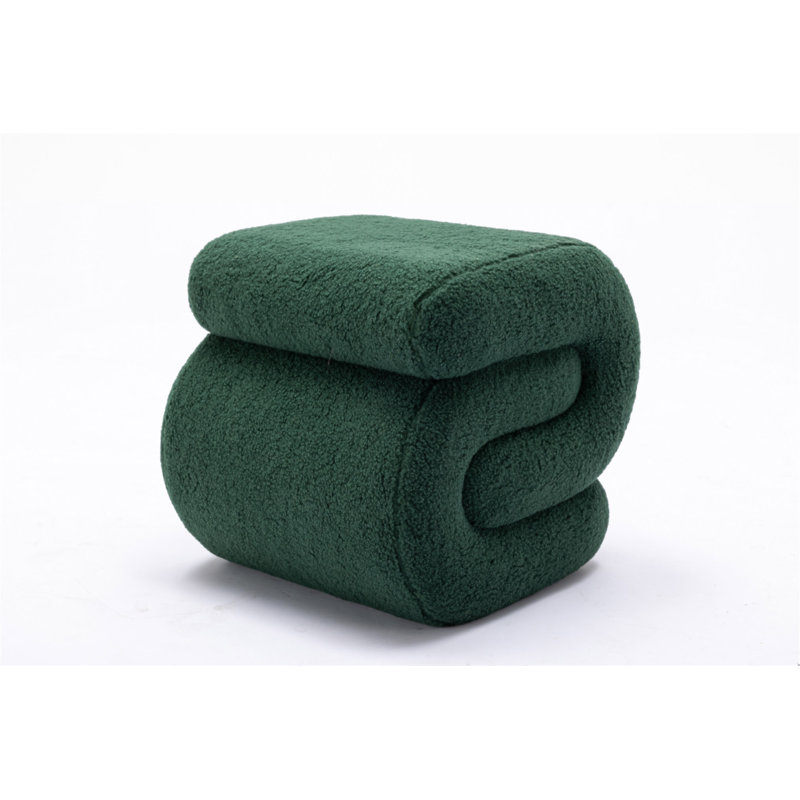017S-S-Shape Teddy Fabric Ottoman Makeup Stool Footstool,Green, Green Teddy