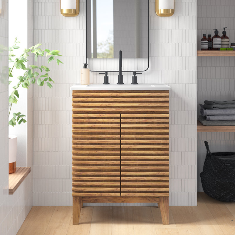 Render 24" Bathroom Vanity by Modway, Walnut/White