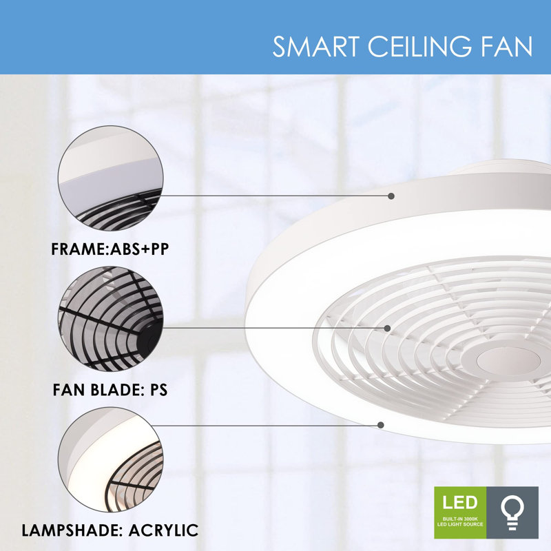 19.7'' Sandee LED Standard Ceiling Fan with Remote Control and Light Kit Included, Smart Bladeless Ceiling Fans with Alexa/Google Assistant/App Control Color Changing LED-RGB Back Ambient Light for Bedroom
