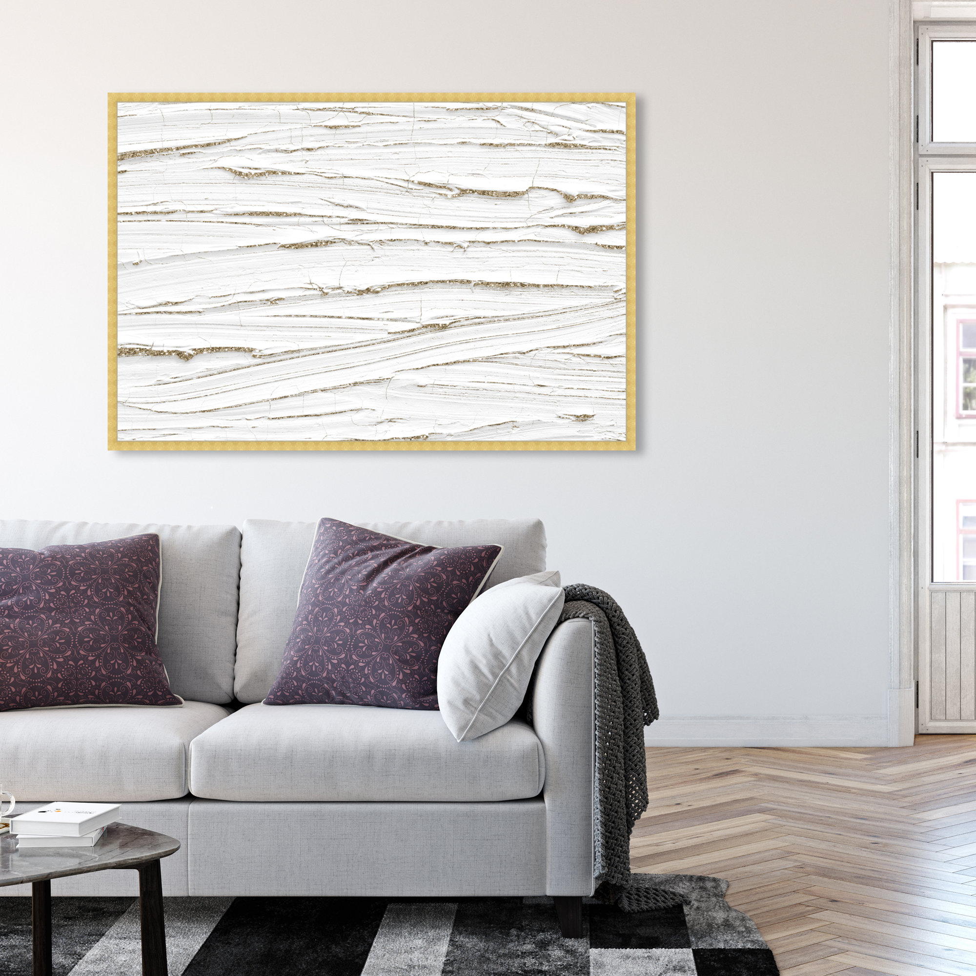 White Texture by Oliver Gal, Gold, 38" H x 56" W