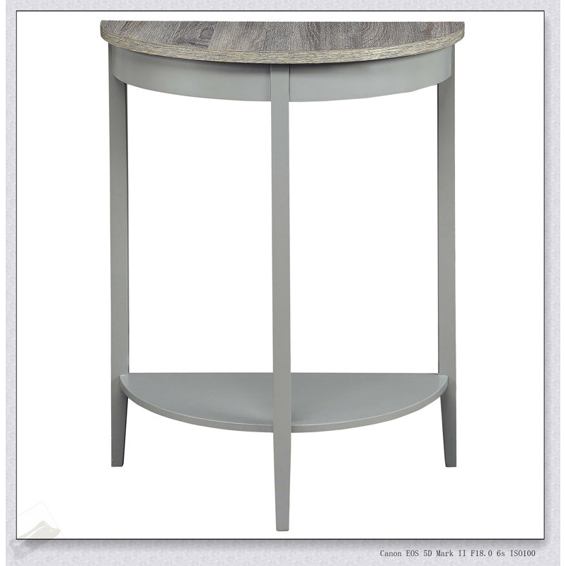 Console en chêne gris et demi-lune grise avec tablette inférieure pour un rangement rustique et élégant