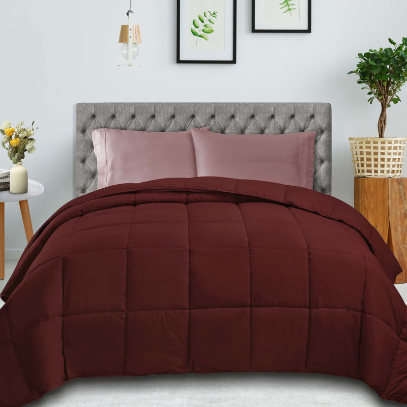 Classic All Season Reversible Medium Weight Hypoallergenic Down Alternative Comforter, Twin Comforter, Burgundy