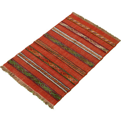 Tapis orange / vert en laine noué à la main