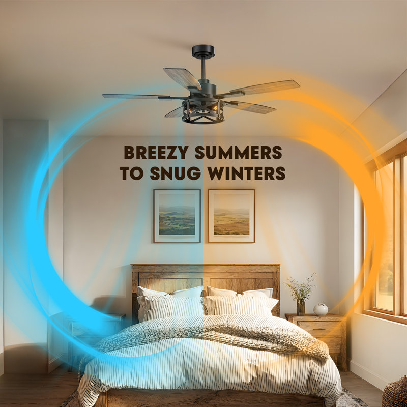 52 Inch Ceiling Fans With Lights And Remote & App Control Farmhouse Ceiling Fan For Bedroom Living Room And Patio Black, 52"