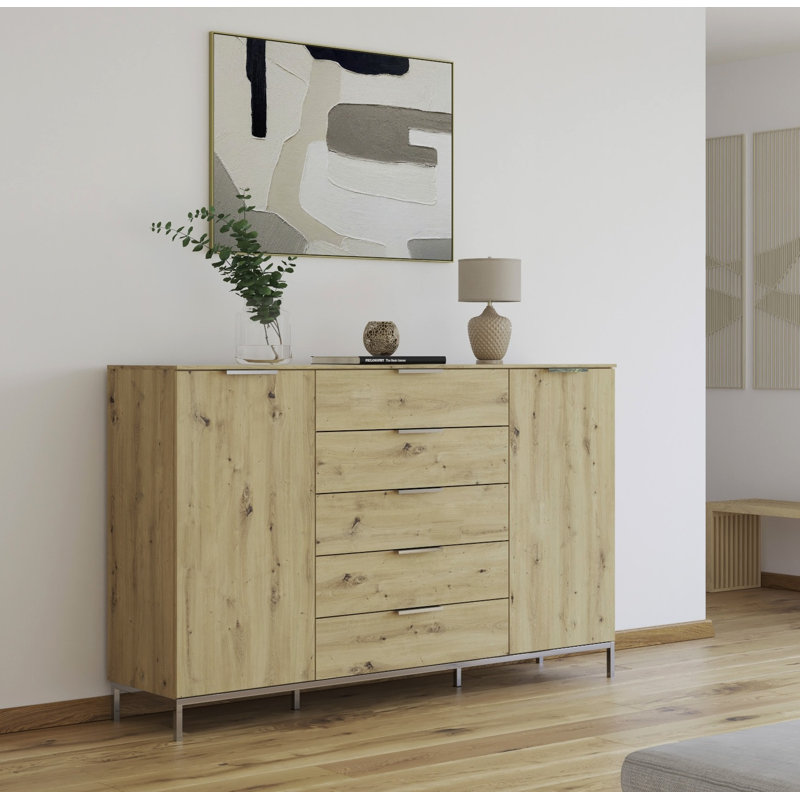 5 - Drawer Chest of Drawers, Artisan Oak/Chrome