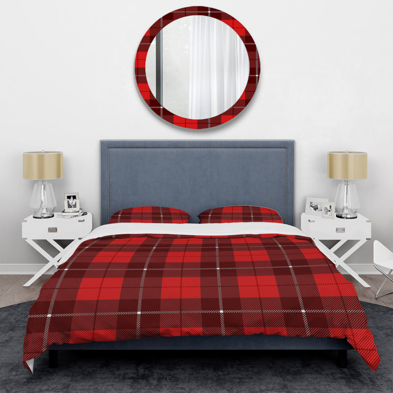 Tartan à carreaux rouge et noir - Ensemble de housse de couette abstrait - Microfibre de polyester