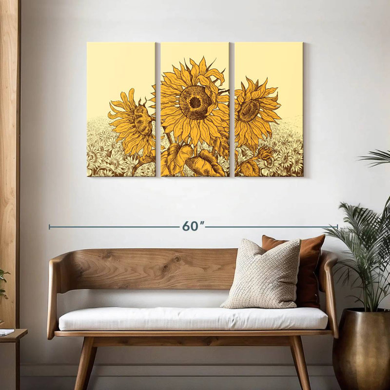 Champ de tournesols rétro Alvord, H 28 po x l 45 po