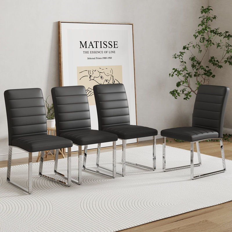 Chaises de salle à manger en faux cuir Kamden, 4, Noir