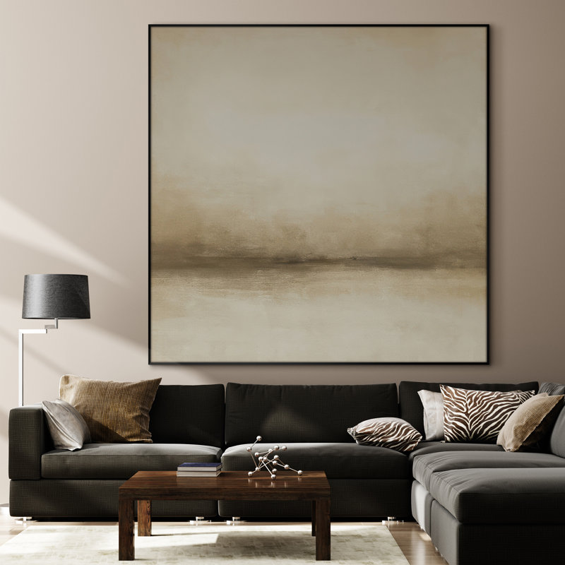 Extra Large Wall Art Fabric Print - Modern Neutral Abstract Landscape for Home Artwork Decor for Living Room or Bedroom - "Frame Assembly Required (Unfinished Frame)"