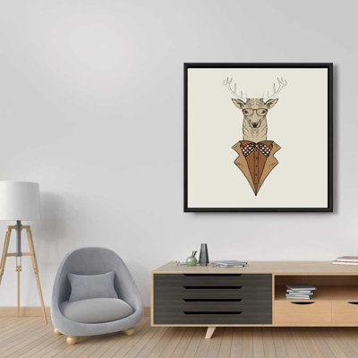 Cerf avec manteau brun - Art sur toile encadré rustique pour enfants