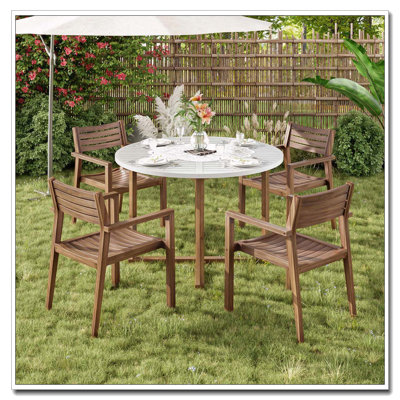 Ensemble de salle à manger 5 pièces rond en bois d'acacia avec design à lattes