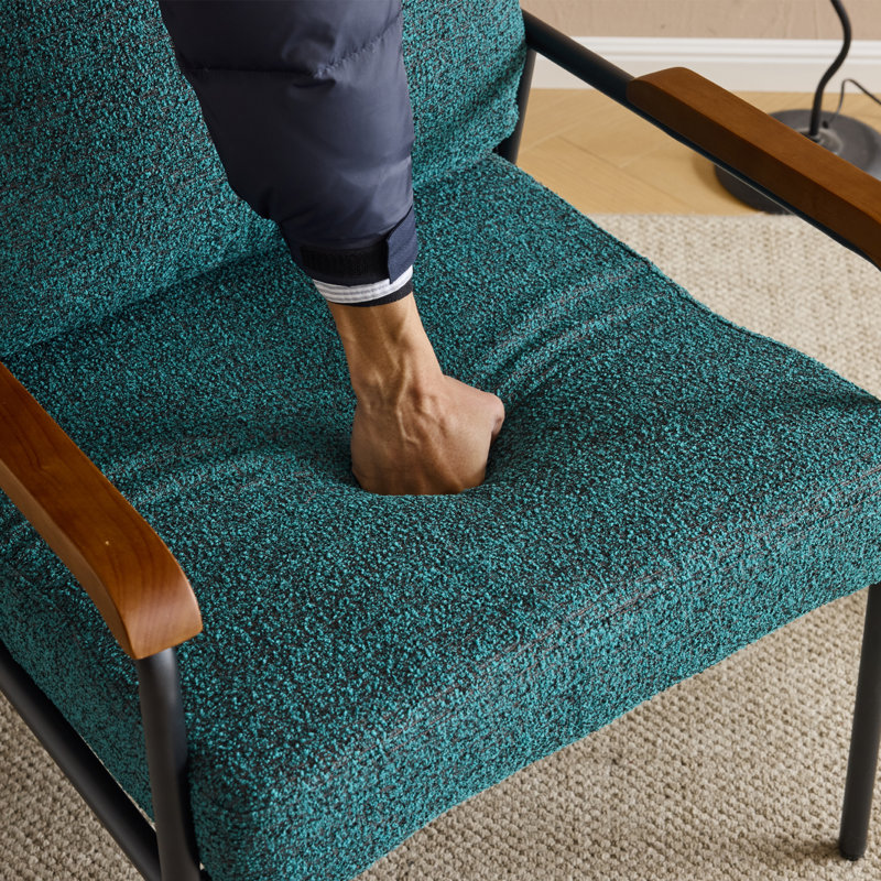 Lemley Linen Upholstered Armchair with Wood Arms, Green Linen