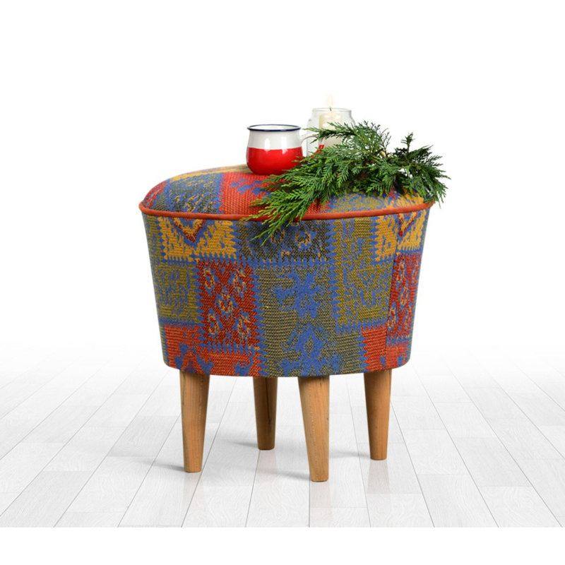 Ceresco 42cm Wide Round Ikat Footstool Ottoman