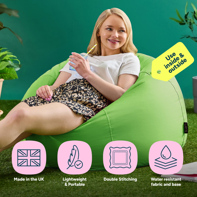 Kingston Water-Resistant Classic Bean Bag, Lime Green, 50cm H x 85cm W x 85cm D