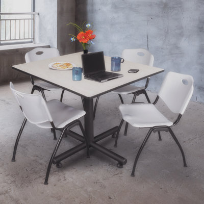 Nicklos Square X-Base Breakroom Table, 4 M Stack Chairs