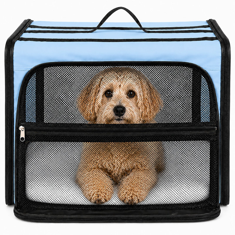 Cage de transport extensible et pliable pour chien, grande taille, bleue., Grand, Bleu