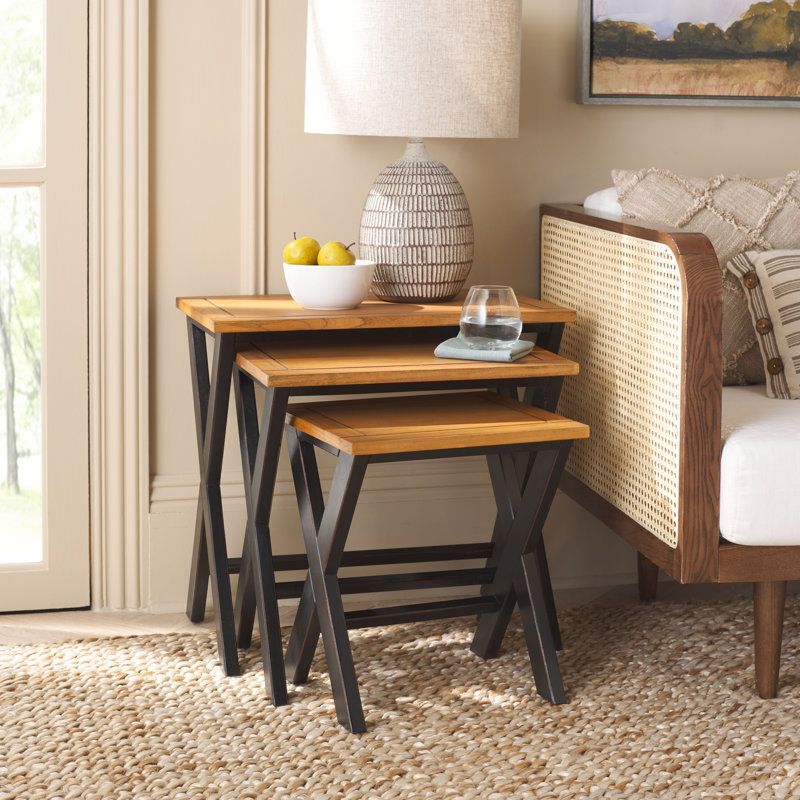 Joanna Solid Wood Nesting Tables, Black/Oak