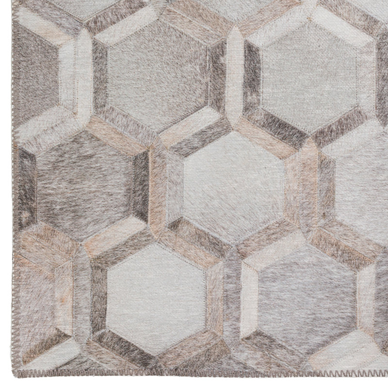 Tapis gris en similicuir mosaïque 3 po x 5 po, Rectangle 5 pi x 7 pi 6 po