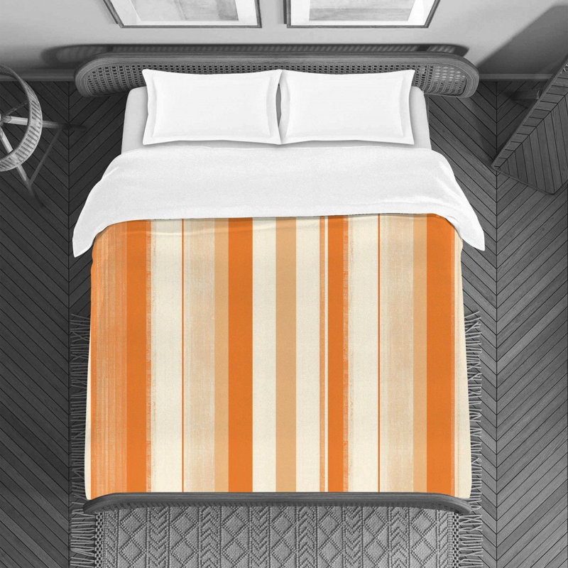 Housse de couette à rayures verticales, Housse de couette pour lit simple, Orange / blanc