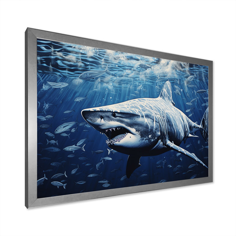 " Bull Shark Depths Photography ", 16" H x 32" W x 1" D, Silver Single Picture Framed