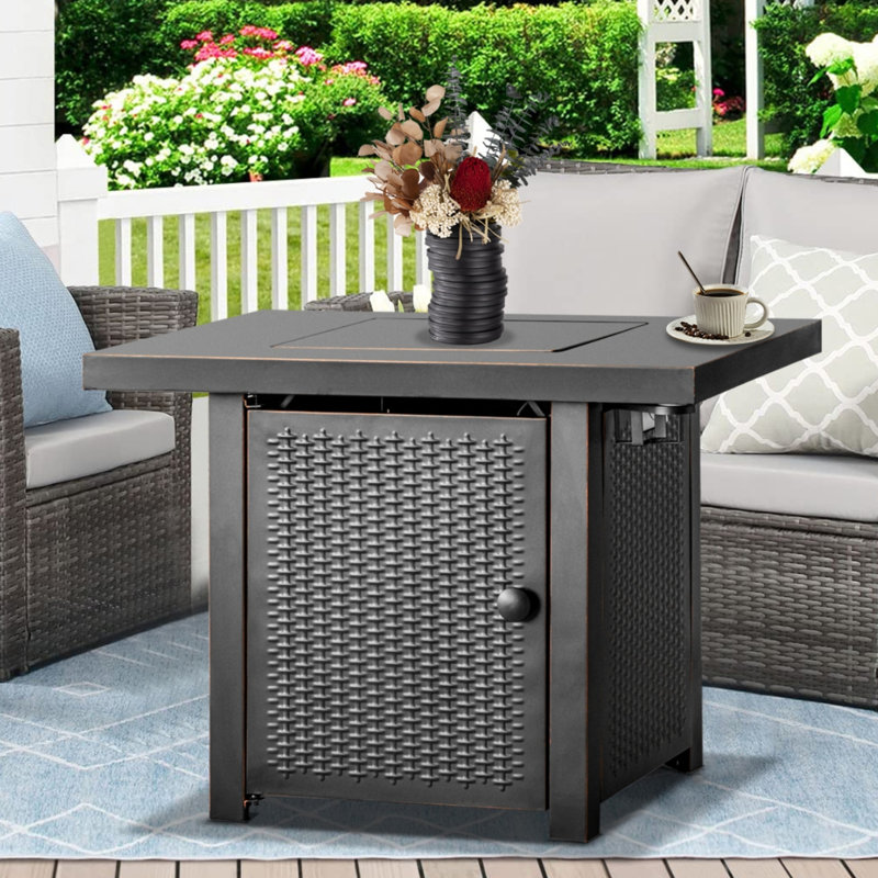 32''Lx 24 '' W Propane Outdoor Fire Pit Table With 2 Drink Holders &Lid