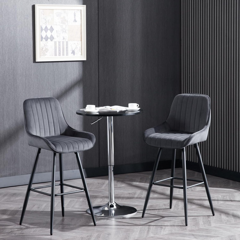 Gaelan Upholstered Counter Stool with Metal Frame, Dark Grey