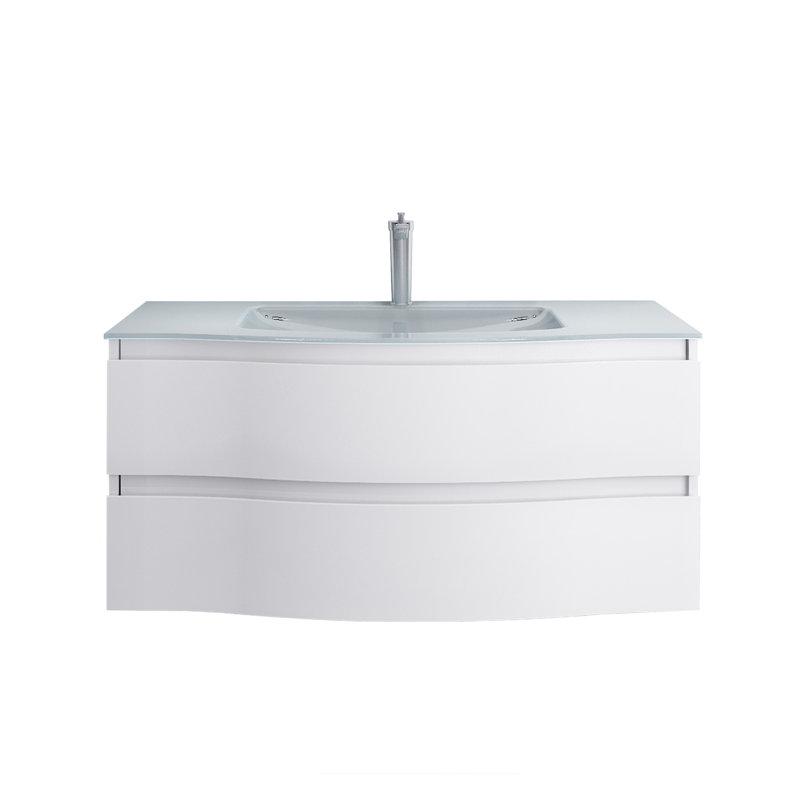 Johna 48 po L x 21 po P 2 tiroirs Meuble-lavabo mural avec évier simple et Comptoir en Verre blanc
