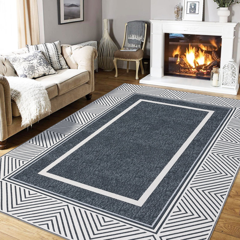 Washable Geometric Indoor Rug, Rectangle 5' x 7'