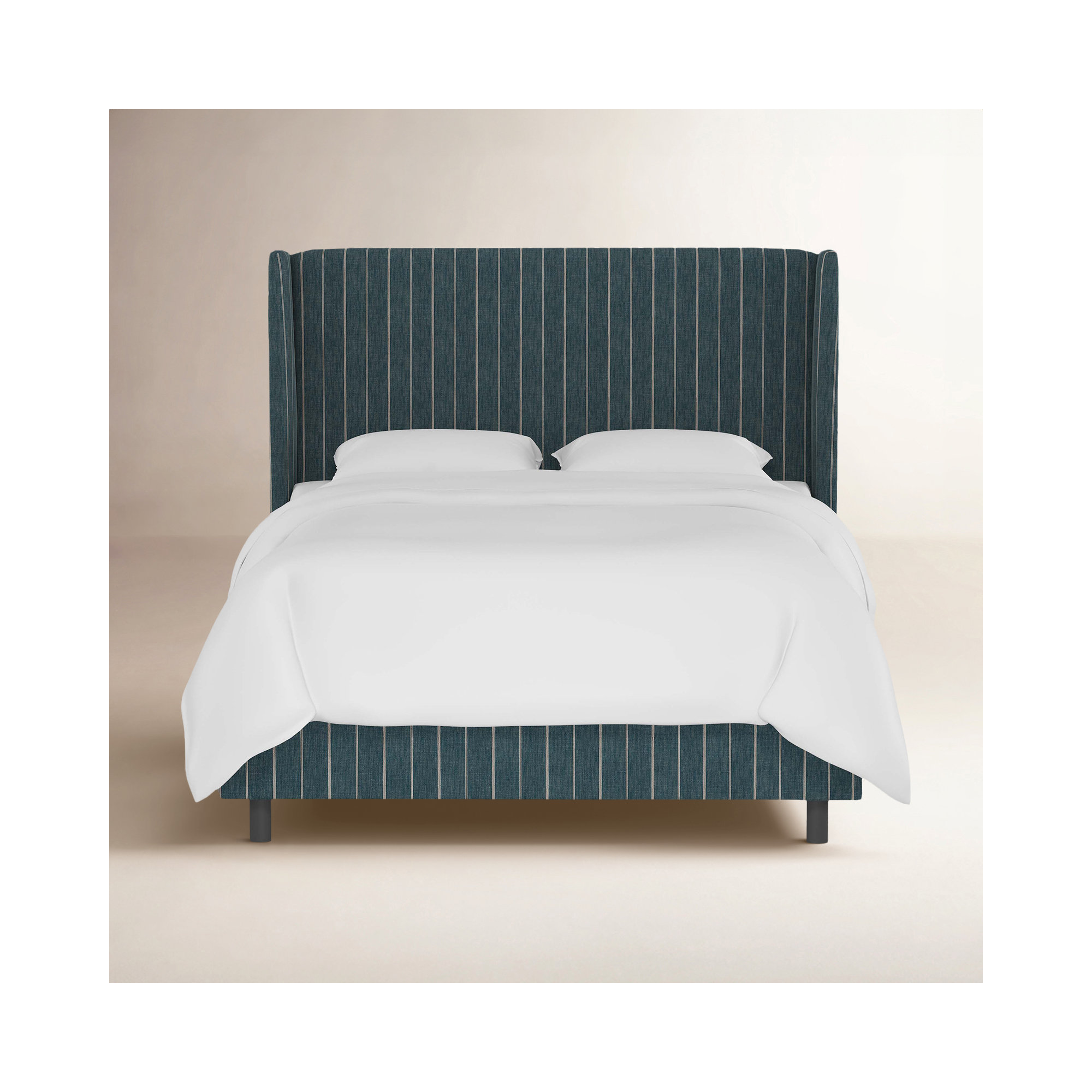 Tilly Upholstered Wingback Bed, Fritz Indigo Stripe, Queen