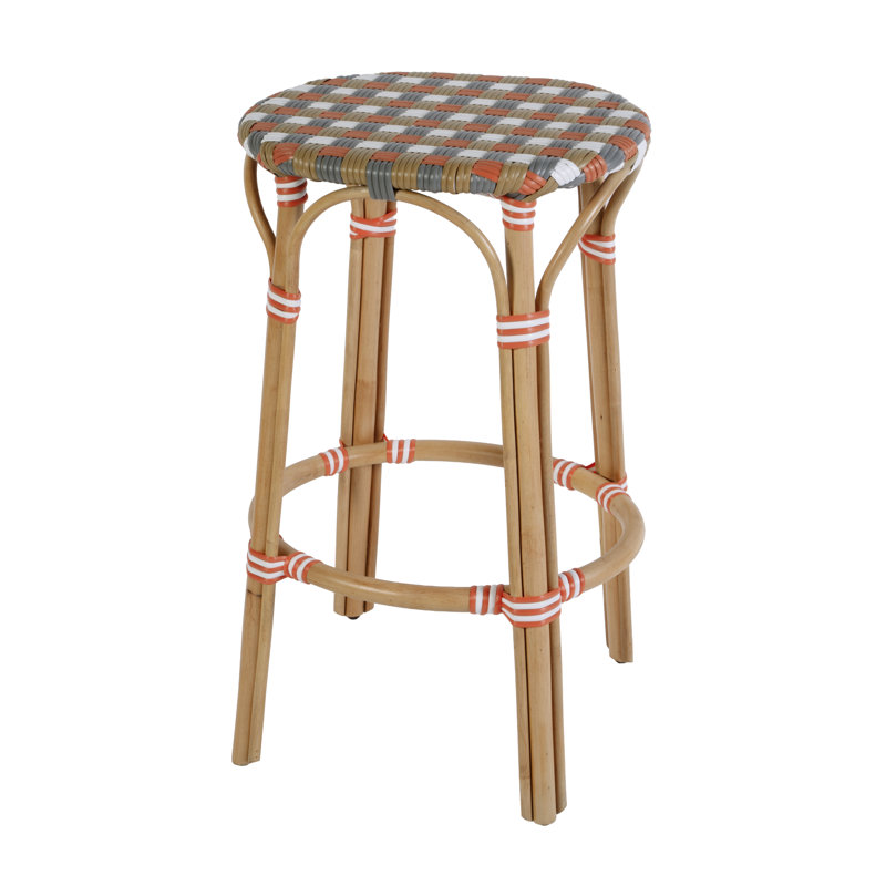 Ballito 30 in. Seat Height Oval Rattan Bar Stool, 30, Orange & Brown