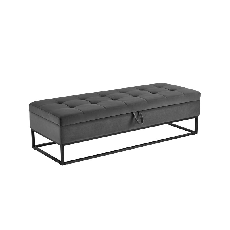 58.6" Bed Bench Metal Base with Storage Velvet, Gray