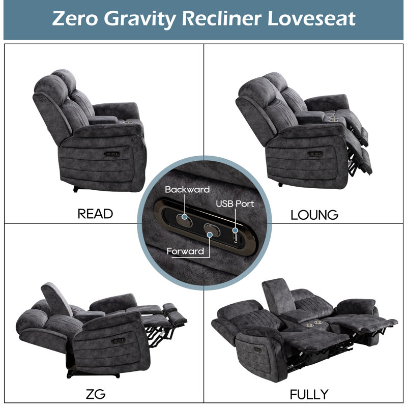 Zero Gravity Power Reclining Loveseat with Adjustable Headrest, Reclining Loveseat with Console